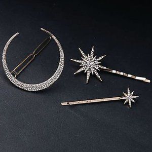 Vintage Rhinestone Moon Hairpins Snowflake Star Hair Clip Crystal Decorative